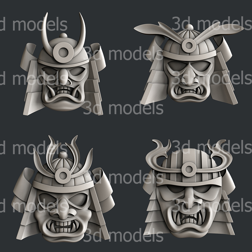 3d STL Models For CNC Router Or 3dprinter Samurai Mask P161